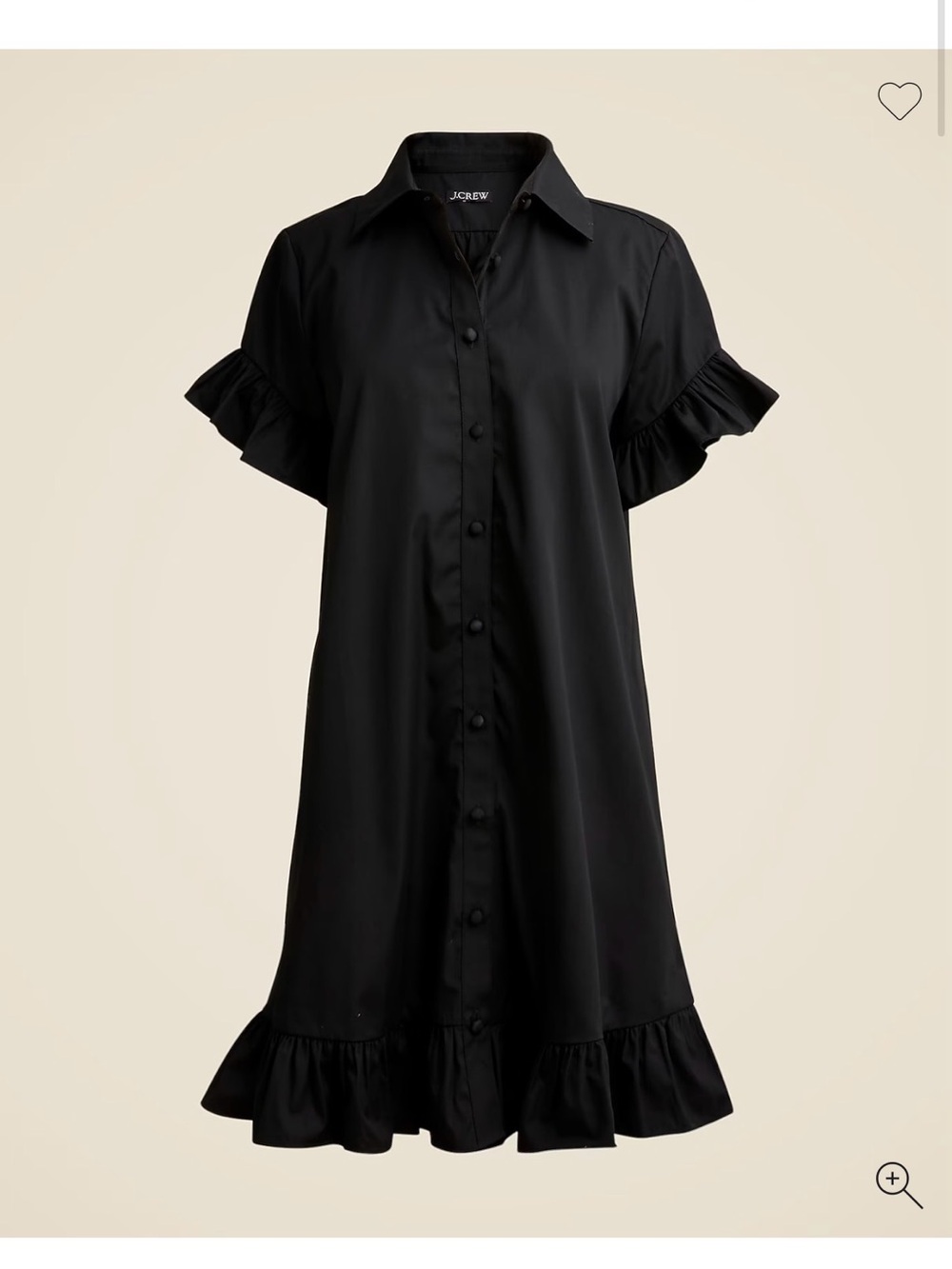 J. Crew Black Ruffle-Trim Button-Front Mini Dress